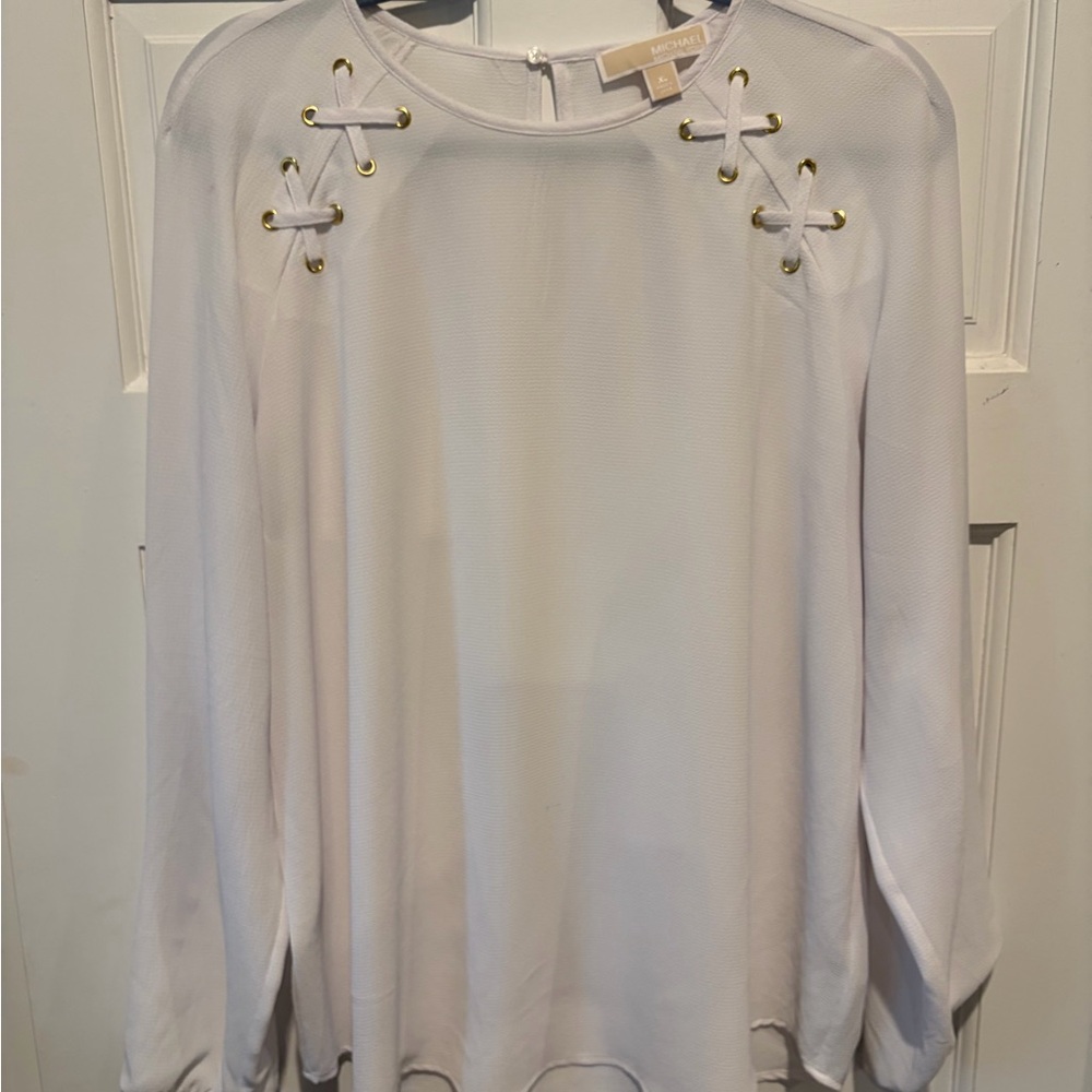 Michael Kors white Blouse with criss cross detail at the shoulder